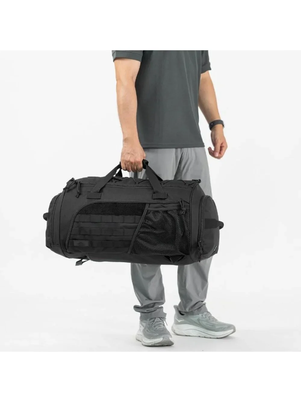 Heavy Duty Military Duffle Gym Bag, 60L Weekender Backpack with Shoe Compartment
